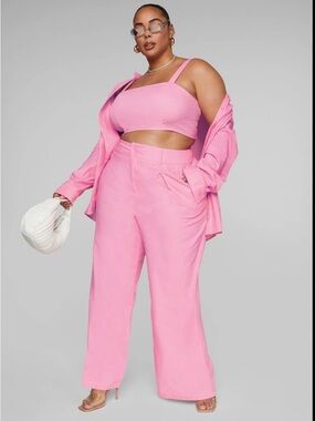 GabiFresh FTF 2 piece Pink Wide-Leg High-Waist Pants & crop top